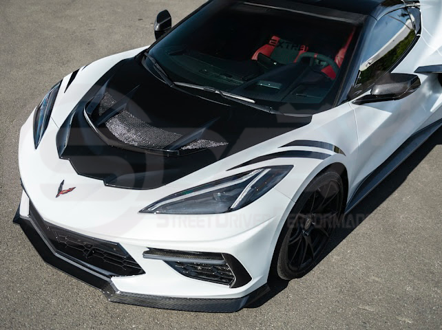 2020-PRESENT CHEVROLET CORVETTE C8 | ZR1 REPLICA STYLE CARBON FLASH FRONT VENTED HOOD