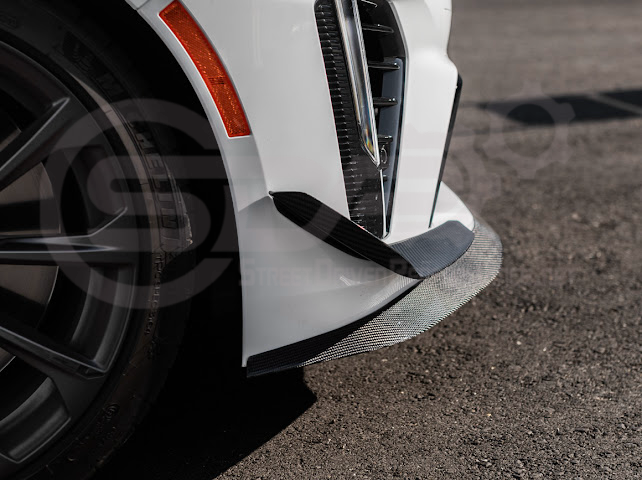 2020-UP CADILLAC CT4-V BLACKWING | CARBON FIBER FRONT LIP SPLITTER WITH CANARDS GROUND EFFECTS