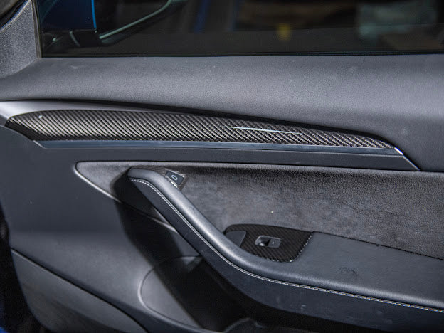 2020-UP TESLA MODEL 3 & Y CARBON FIBER INTERIOR DOOR TRIM PANEL COVER