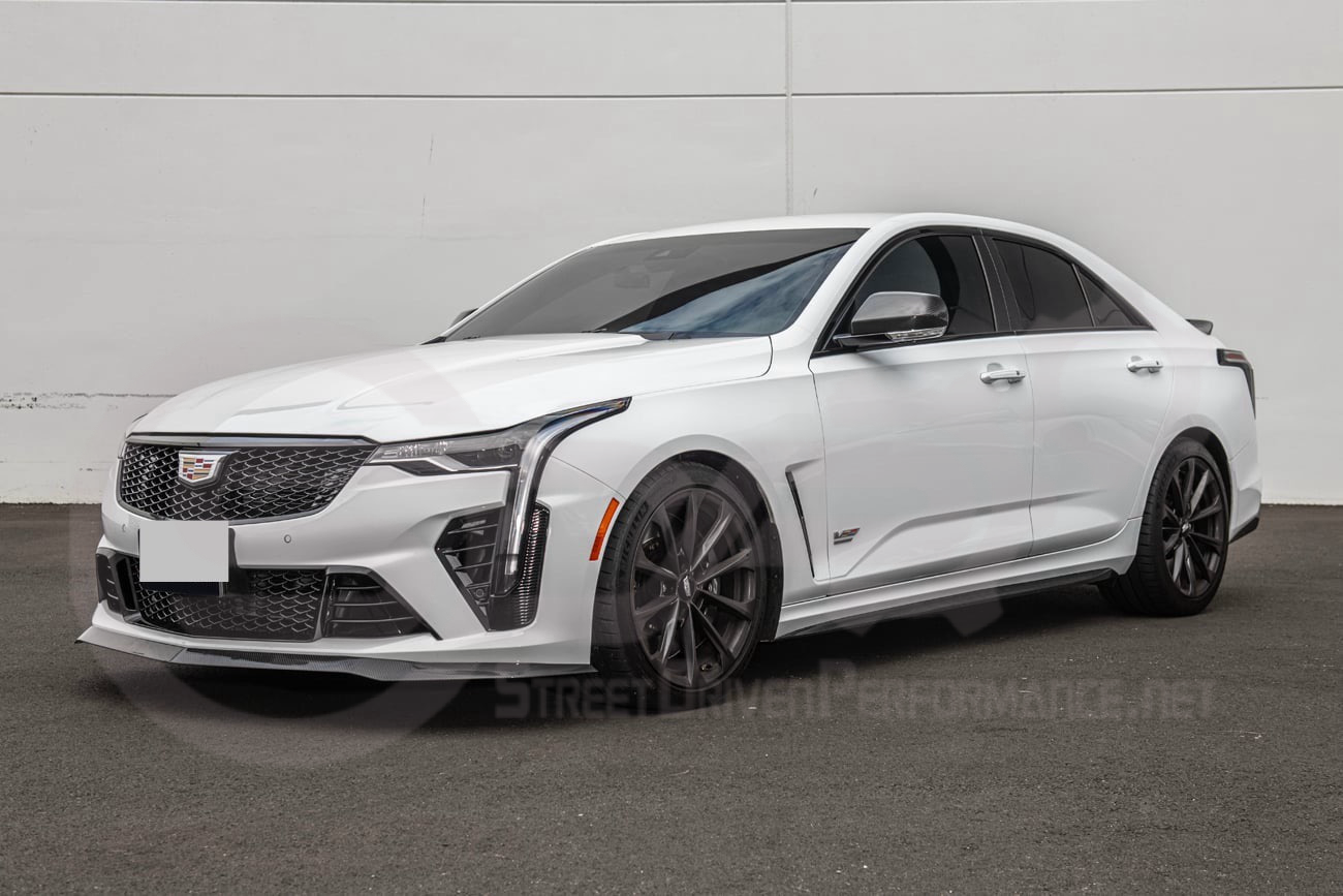 2020-2024 CADILLAC CT4-V BLACKWING SEDAN | CARBON FIBER FRONT LIP SPLITTER CANARDS WINGLETS & SIDE SKIRTS ROCKER PANELS GROUND EFFECTS