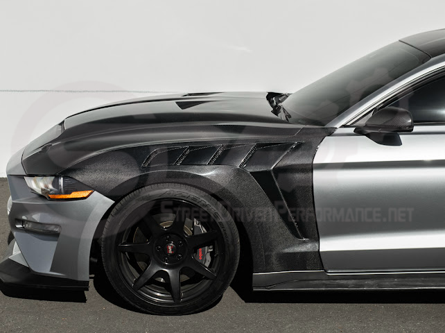 2018-2023 FORD MUSTANG S550 | GTD STYLE FRONT SIDE VENTED FENDERS (CARBON FIBER OR PRIMED BLACK)