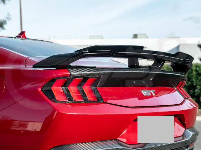 2024-UP FORD MUSTANG | DARKHORSE STYLE GLOSSY BLACK REAR TRUNK LID GURNEY FLAP WICKERBILL WING SPOILER