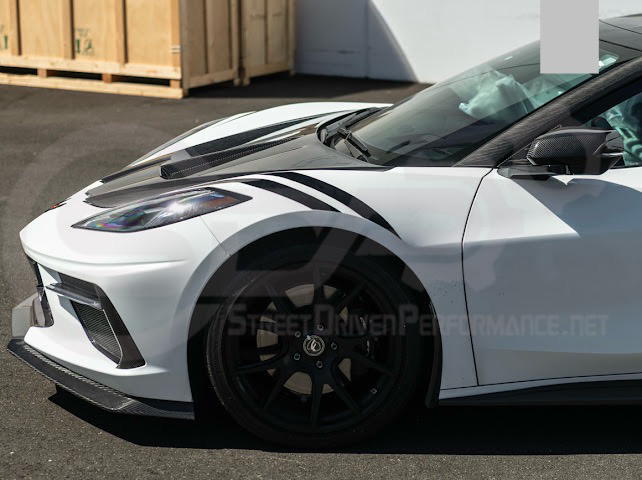 2020-PRESENT CHEVROLET CORVETTE C8 | SDP PERFORMANCE TRACK STYLE DOUBLE SIDED DRY CARBON FIBER FRONT HOOD