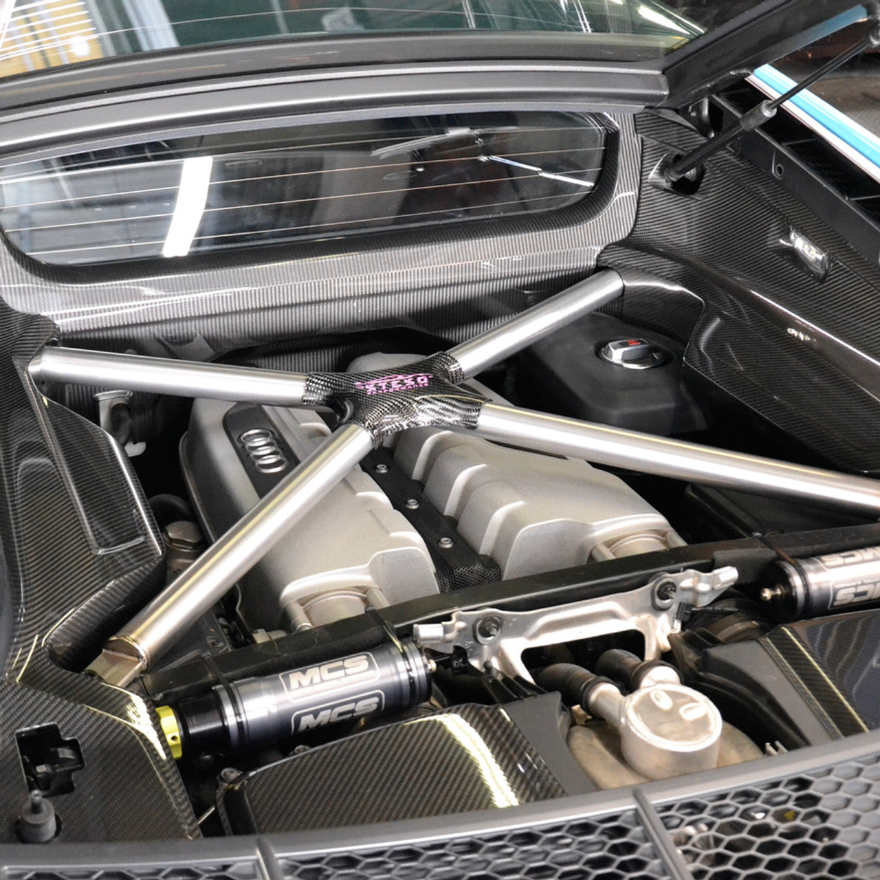 STESO Performance - Titanium X-brace for Lamborghini Huracan/Performante/Evo/STO BURNT+Forged carbon cover (satin)