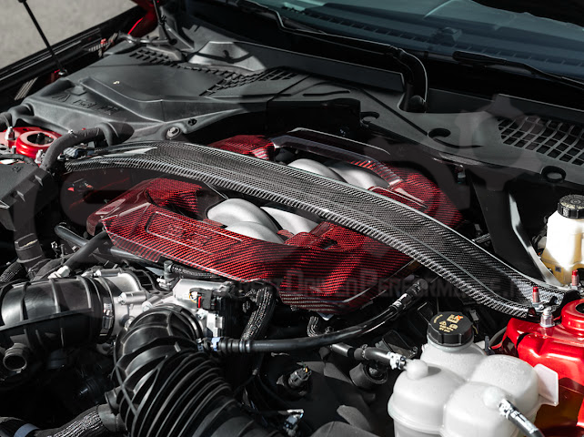 2024-Up Ford Mustang S650 | S650 Dark Horse Style CARBON FIBER Engine Strut Brace Balance Tower Bar
