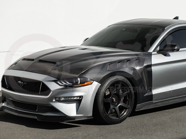 2018-2023 FORD MUSTANG S550 | GTD STYLE FRONT SIDE VENTED FENDERS (CARBON FIBER OR PRIMED BLACK)
