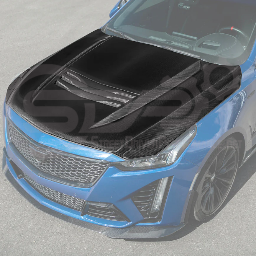 2020-Up Cadillac CT5 / CT5-V / CT5-V Blackwing | “CTS-V, V3” Style CARBON FIBER Front Vented Hood