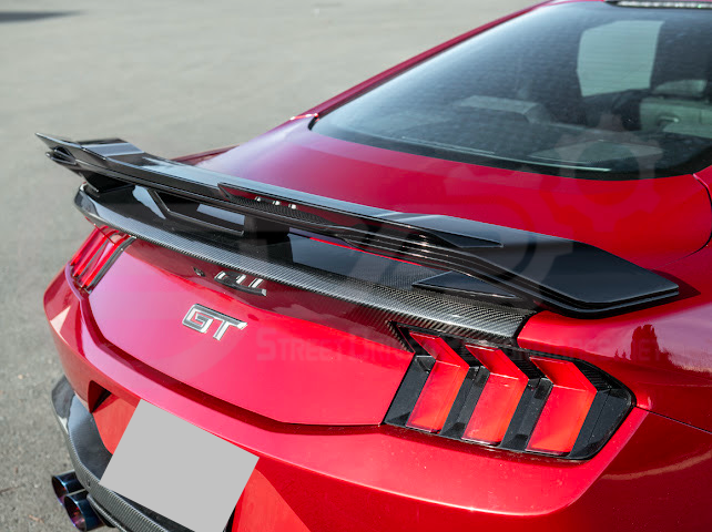 2024-UP FORD MUSTANG | DARKHORSE STYLE GLOSSY BLACK REAR TRUNK LID GURNEY FLAP WICKERBILL WING SPOILER