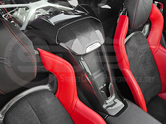 2020-Present Corvette C8 Coupe Models | GM Factory Style CARBON FIBER Interior Console Waterfall Lower Speaker Grille Trim Cover With Corvette Logo