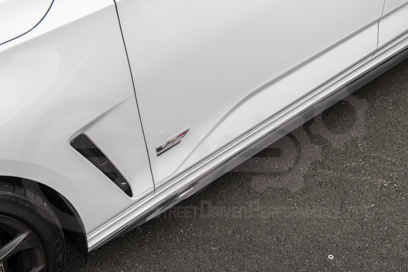 2020-2024 CADILLAC CT4-V BLACKWING SEDAN | CARBON FIBER FRONT LIP SPLITTER CANARDS WINGLETS & SIDE SKIRTS ROCKER PANELS GROUND EFFECTS