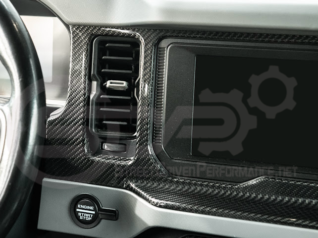 2021-UP FORD BRONCO CARBON FIBER PASSENGER SIDE DASHBOARD AC OUTLET PANEL COVER