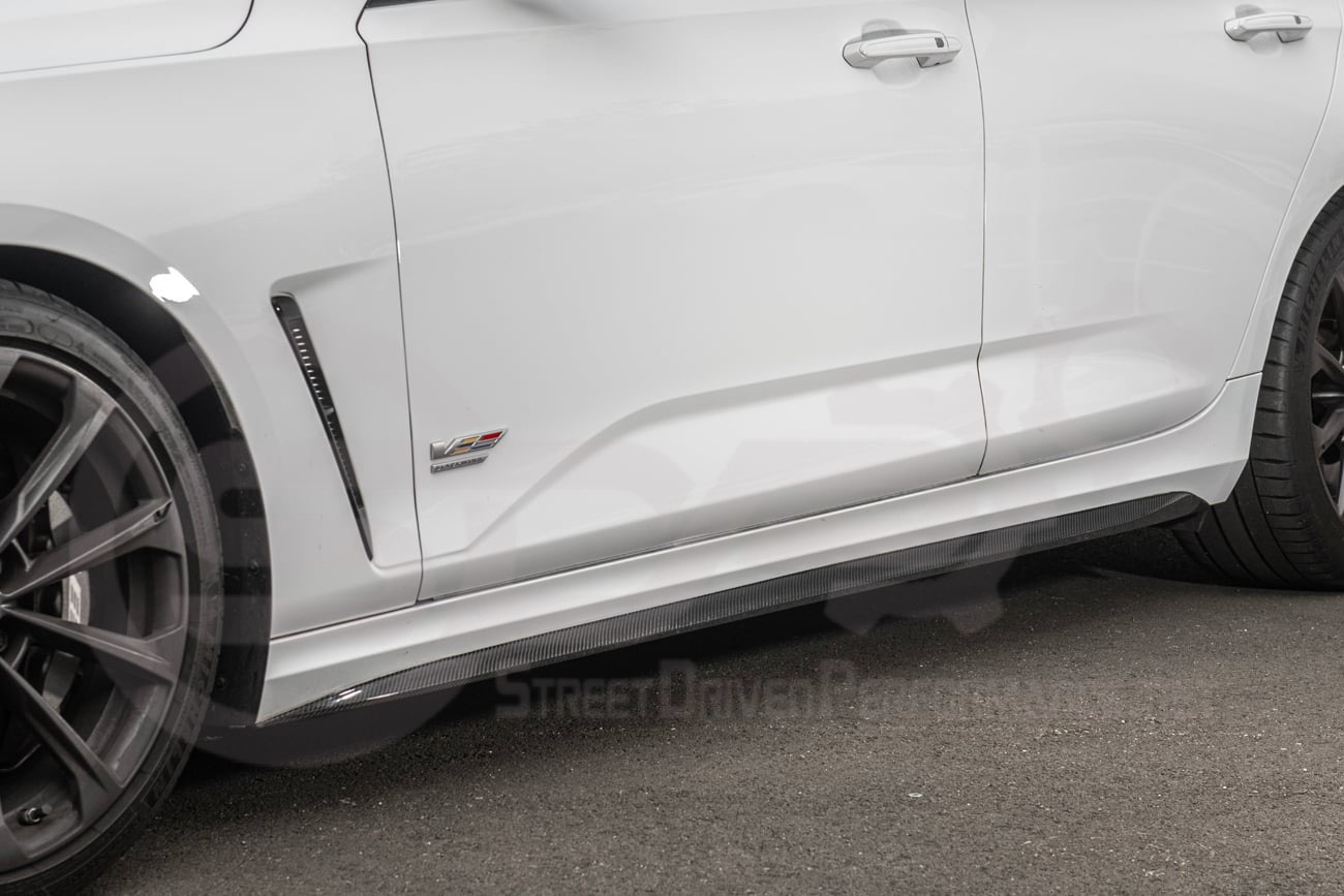 2020-2024 CADILLAC CT4-V BLACKWING SEDAN | CARBON FIBER FRONT LIP SPLITTER CANARDS WINGLETS & SIDE SKIRTS ROCKER PANELS GROUND EFFECTS