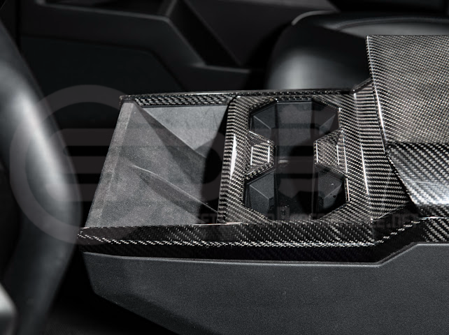 2024-Up Tesla Cybertruck | Interior DRY Carbon Fiber Center Cup Holder Trim Cover