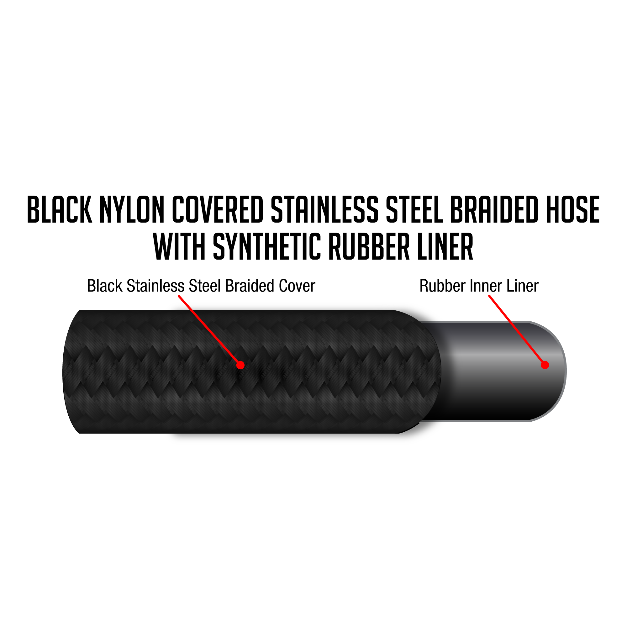 Flo Supply 6AN Black Nylon Covered Stainless Steel Braided Hose - Synthetic Rubber Liner