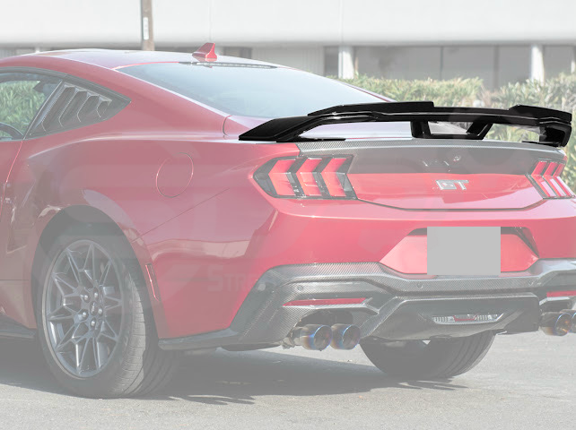 2024-UP FORD MUSTANG | DARKHORSE STYLE GLOSSY BLACK REAR TRUNK LID GURNEY FLAP WICKERBILL WING SPOILER