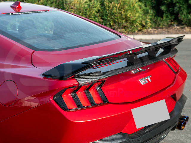 2024-UP FORD MUSTANG | DARKHORSE STYLE GLOSSY BLACK REAR TRUNK LID GURNEY FLAP WICKERBILL WING SPOILER