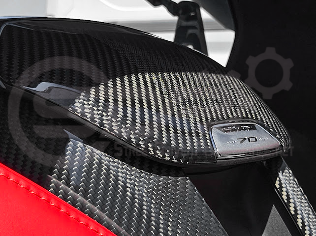 2020-Present Corvette C8 Coupe Models | GM Factory Style CARBON FIBER Interior Console Waterfall Lower Speaker Grille Trim Cover With Corvette Logo