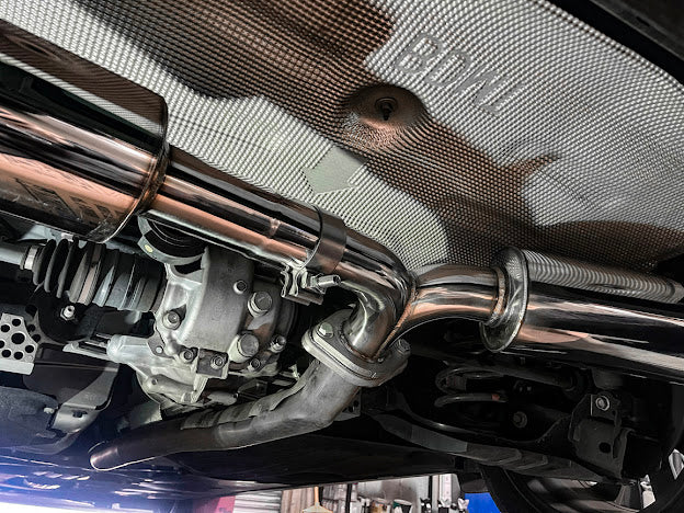 2019-Up Mazda 3 Hatchback | T-304 Dual Muffler Axle Back Burnt Tips Exhaust