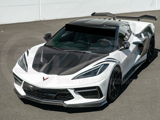 2020-PRESENT CHEVROLET CORVETTE C8 | SDP PERFORMANCE TRACK STYLE DOUBLE SIDED DRY CARBON FIBER FRONT HOOD
