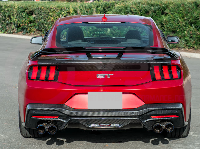 2024-UP FORD MUSTANG | DARKHORSE STYLE GLOSSY BLACK REAR TRUNK LID GURNEY FLAP WICKERBILL WING SPOILER