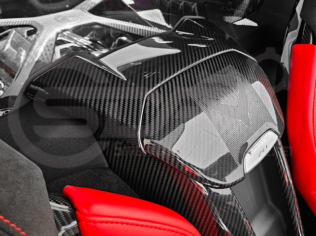 2020-Present Corvette C8 Coupe Models | GM Factory Style CARBON FIBER Interior Console Waterfall Lower Speaker Grille Trim Cover With Corvette Logo