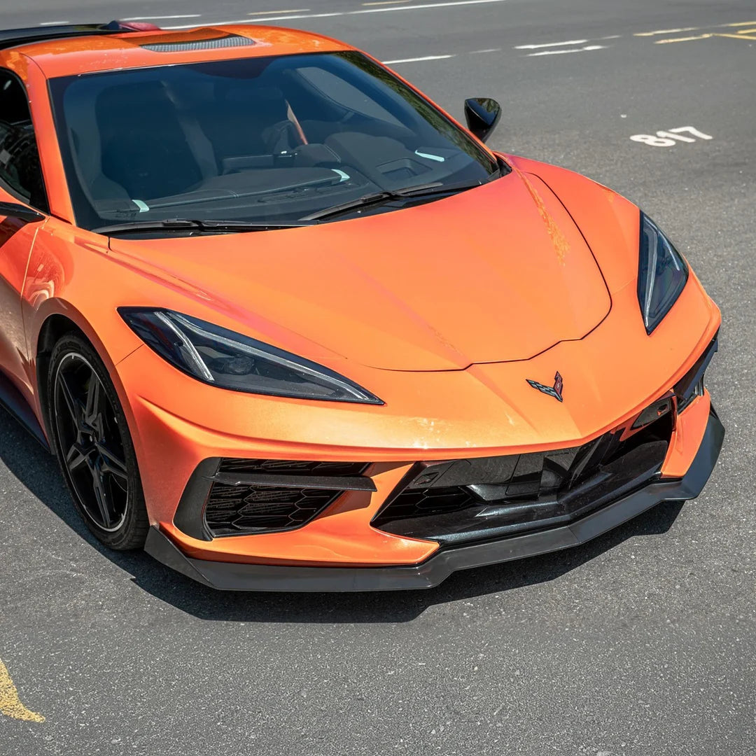 *OPEN BOX-DISCOUNTED* 2020+ C8 Corvette Stingray & Z51 |"5VM Style" CARBON FLASH 2-Piece Splitter / Lip Ground Effects