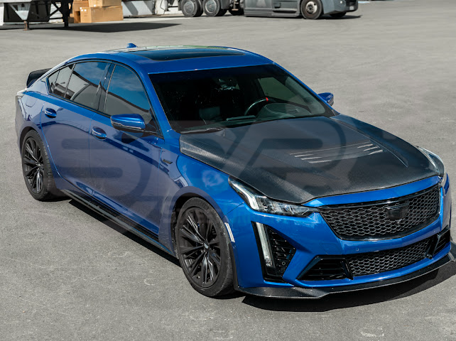 2020-Up Cadillac CT5 / CT5-V / CT5-V Blackwing | “CTS-V, V3” Style CARBON FIBER Front Vented Hood