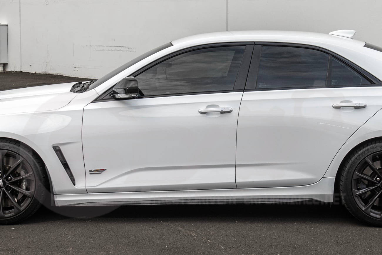 2020-2024 CADILLAC CT4-V BLACKWING SEDAN | CARBON FIBER FRONT LIP SPLITTER CANARDS WINGLETS & SIDE SKIRTS ROCKER PANELS GROUND EFFECTS