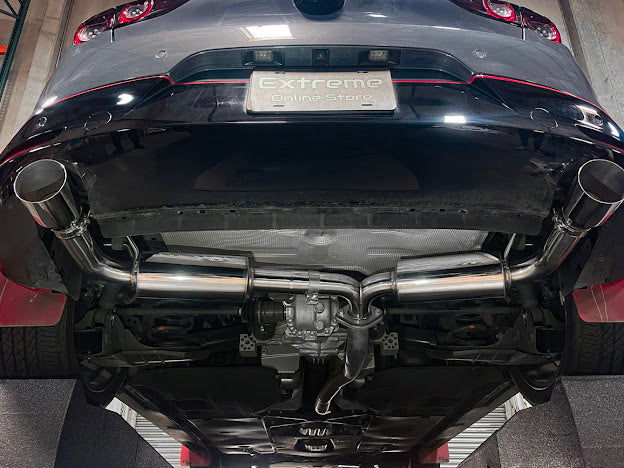 2019-Up Mazda 3 Hatchback | T-304 Dual Muffler Axle Back Burnt Tips Exhaust