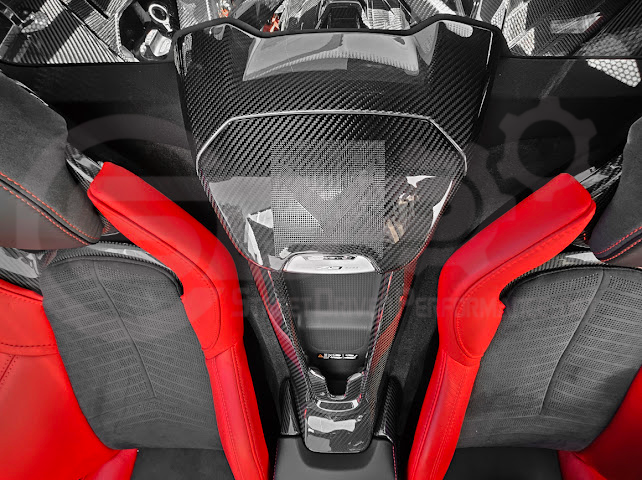 2020-Present Corvette C8 Coupe Models | GM Factory Style CARBON FIBER Interior Console Waterfall Lower Speaker Grille Trim Cover With Corvette Logo