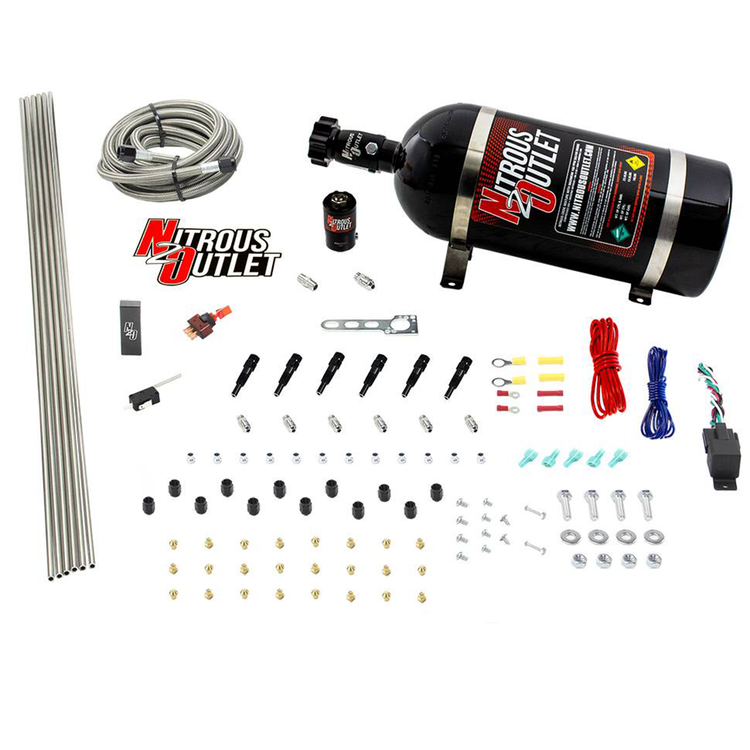 Nitrous Outlet Dry 6 Cylinder Direct Port System - .122 Nitrous Solenoid/Distribution Block/SBT Nozzles (75-375HP)(15lb Bo...