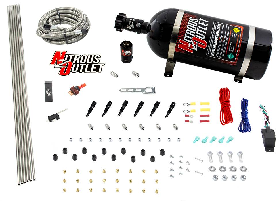 Nitrous Outlet Dry 6 Cylinder Direct Port System - .122 Nitrous Solenoid/Distribution Block/SBT Nozzles (75-375HP)(10lb Bo...