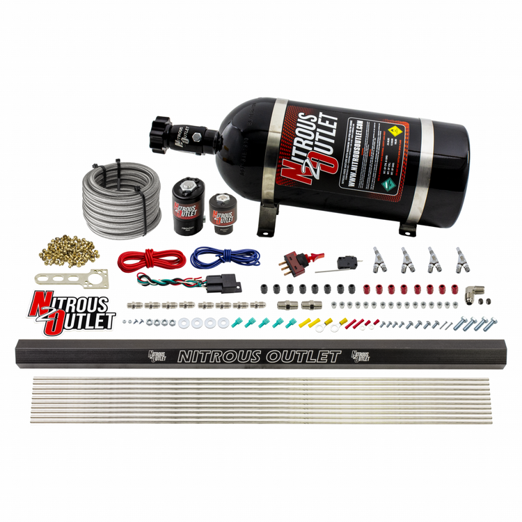 Nitrous Outlet 4 Cylinder Direct Port System - .122 Nitrous Solenoids/.177 Fuel Solenoids/Dual Passage Injection Rail/Annu...