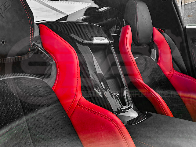 2020-Present Corvette C8 Coupe Models | GM Factory Style CARBON FIBER Interior Console Waterfall Lower Speaker Grille Trim Cover With Corvette Logo