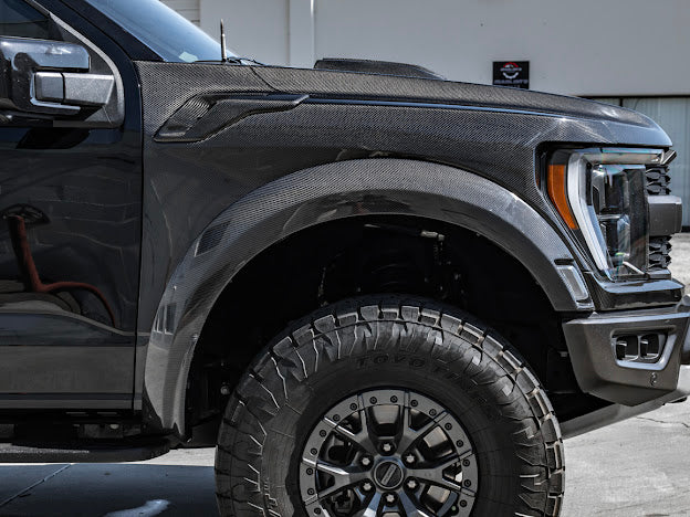 2021-UP F-150 RAPTOR | FACTORY STYLE CARBON FIBER SIDE FENDER FLARES REPLACEMENT (FRONT AND / OR REAR)