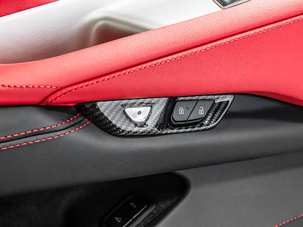 2020+ CHEVROLET CORVETTE C8 CARBON FIBER SIDE DOOR INTERIOR CONTROL BUTTON TRIM COVER