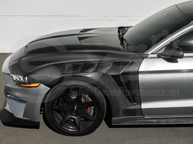 2018-2023 FORD MUSTANG S550 | GTD STYLE FRONT SIDE VENTED FENDERS (CARBON FIBER OR PRIMED BLACK)