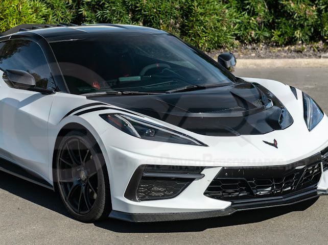 2020-PRESENT CHEVROLET CORVETTE C8 | ZR1 REPLICA STYLE CARBON FLASH FRONT VENTED HOOD
