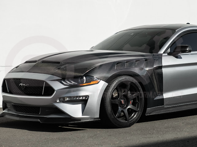 2018-2023 FORD MUSTANG S550 | GTD STYLE FRONT SIDE VENTED FENDERS (CARBON FIBER OR PRIMED BLACK)