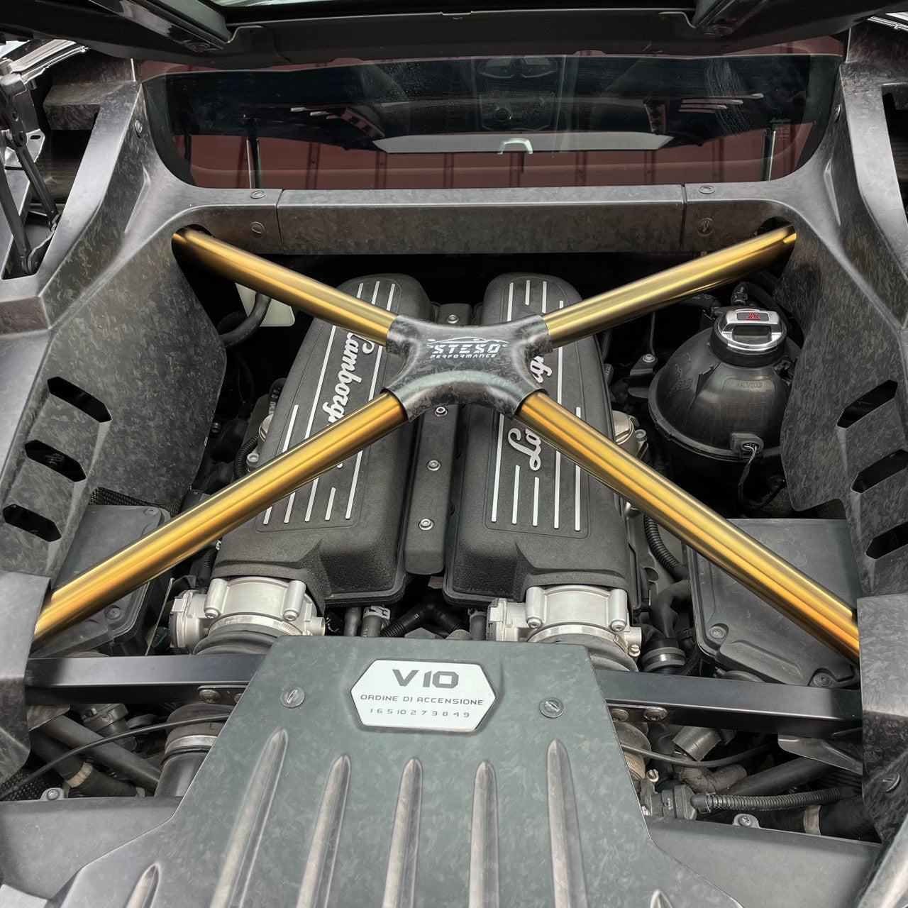 STESO Performance - Titanium X-brace for Lamborghini Huracan/Performante/Evo/STO BURNT+Forged carbon cover (satin)