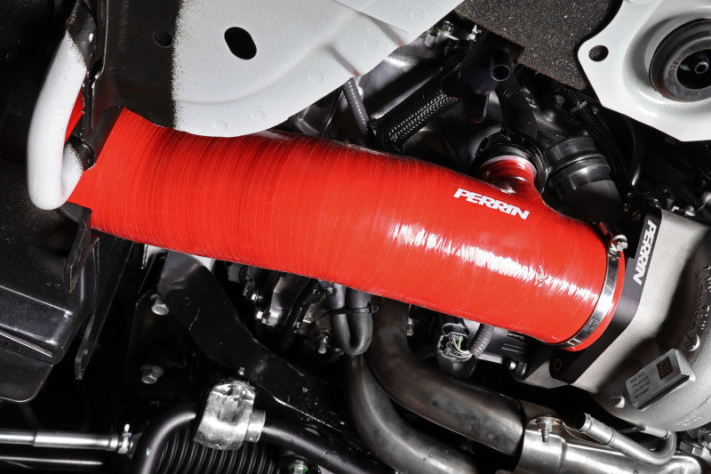 PERRIN 22-24 Subaru WRX / 20-25 LGT &amp; OBXT Turbo Inlet Hose w/Turbo Adapter Flange (Long) - Red