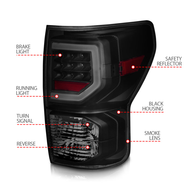 ANZO 07-11 Toyota Tundra Full LED Taillights Black Housing Smoke Lens G2 (w/C light Bars)
