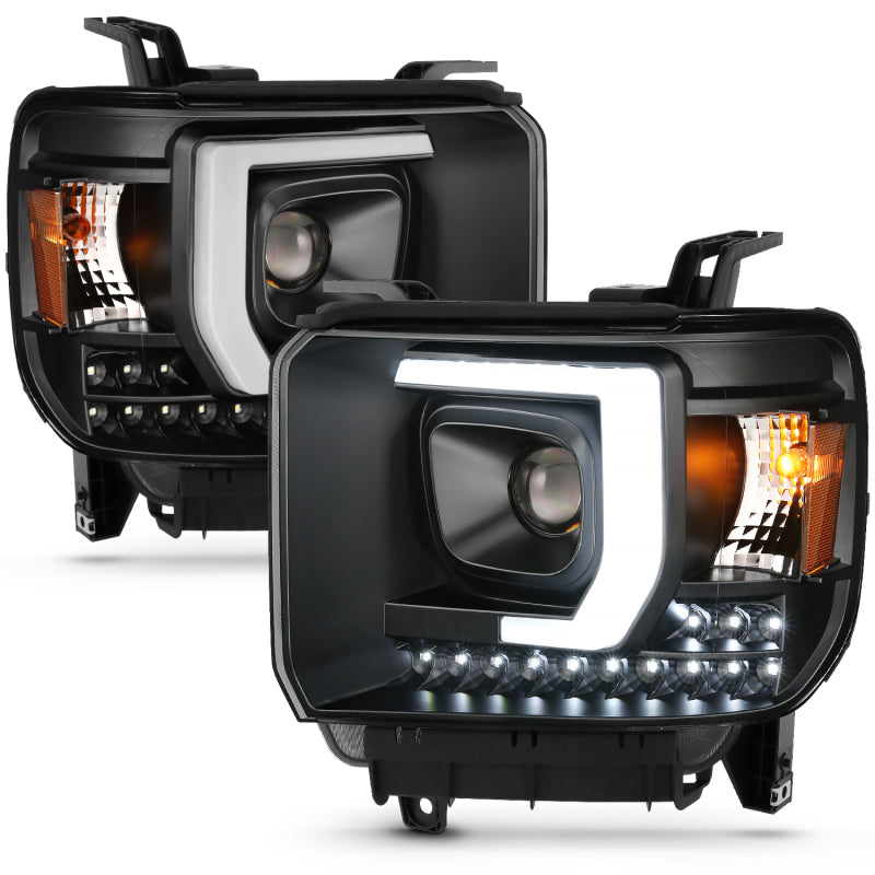 ANZO 2014-2015 GMC Sierra 1500HD Projector Plank Style Headlight Black W/ DRL