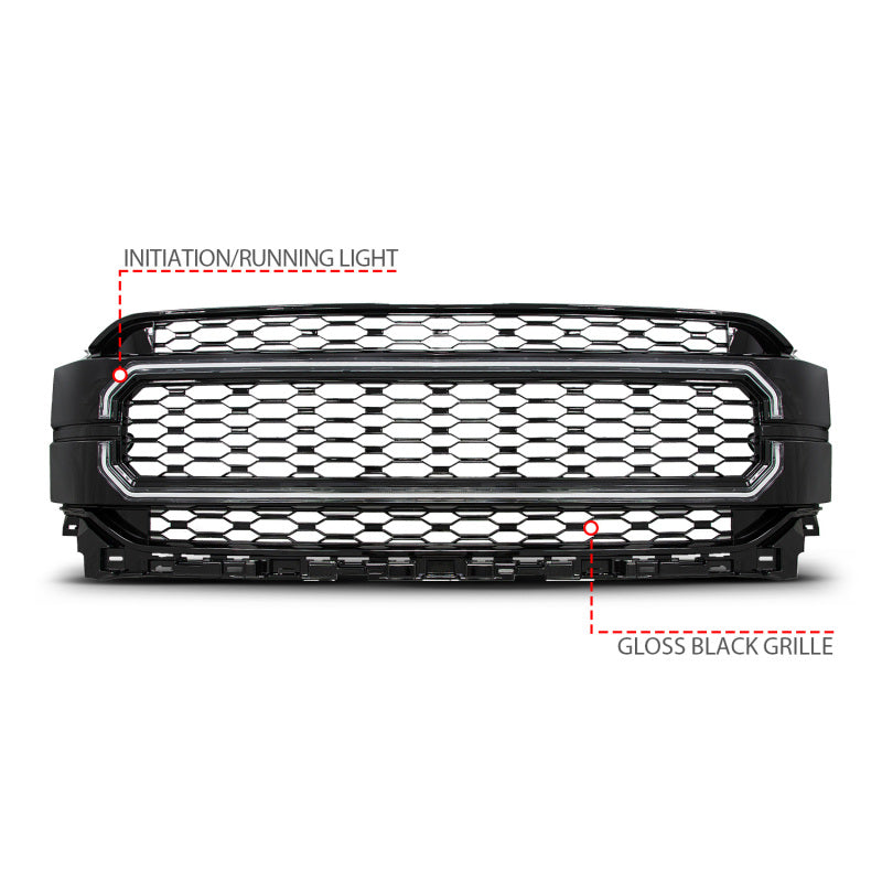 ANZO 21-23 Ford F150 Black Housing Full LED Light Tube Front Grille