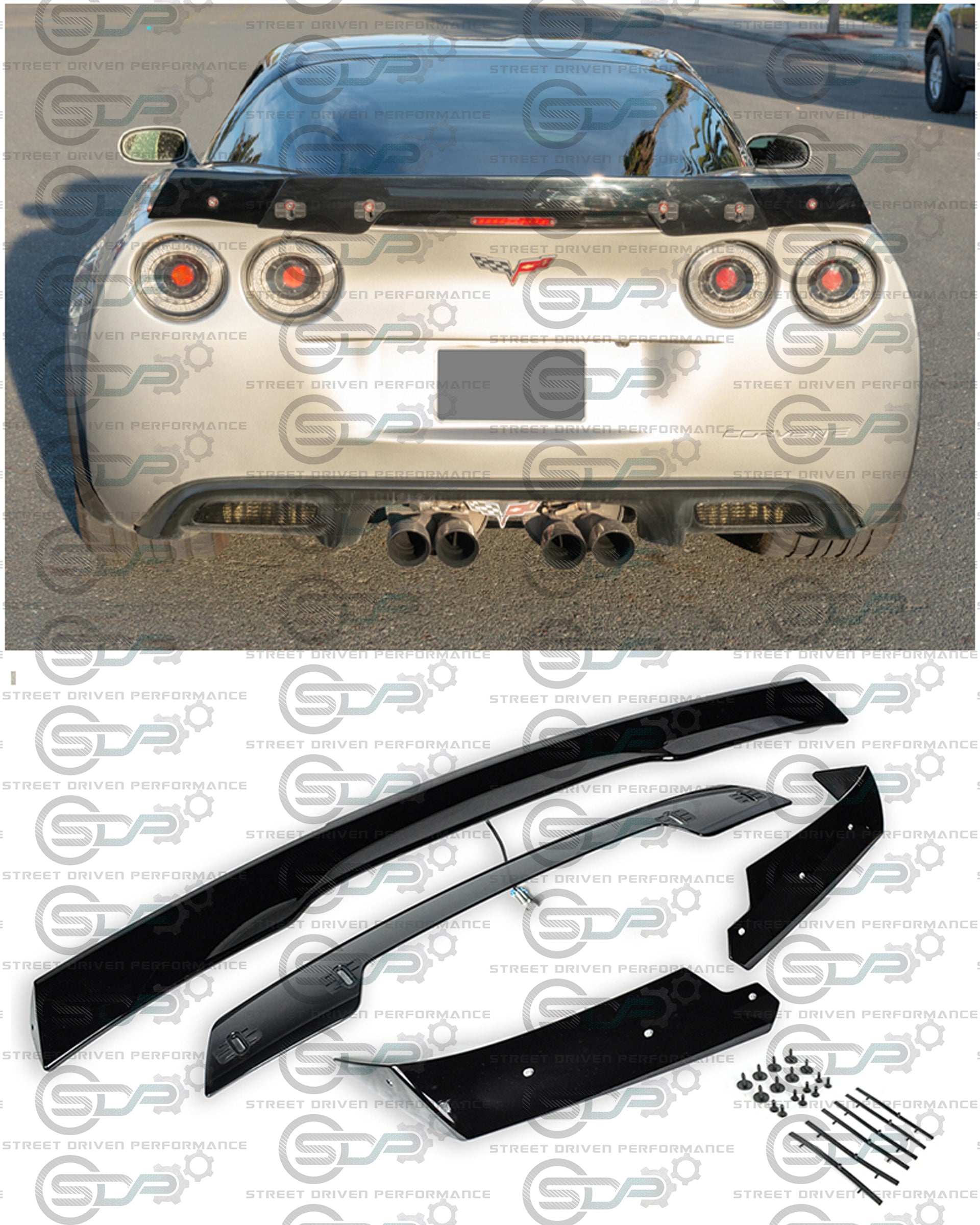 2005-2013 C6 Corvette - "C7 Stage 3" Style with Winglets & Wickerbill Rear Trunk Spoiler Wing