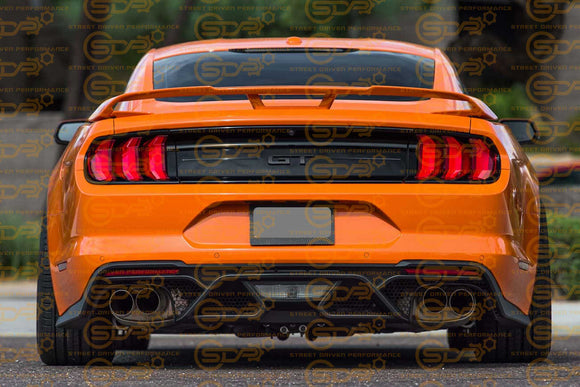 Ford Mustang | GT500 Style Matte Black Rear Bumper Quad Tips Diffuser