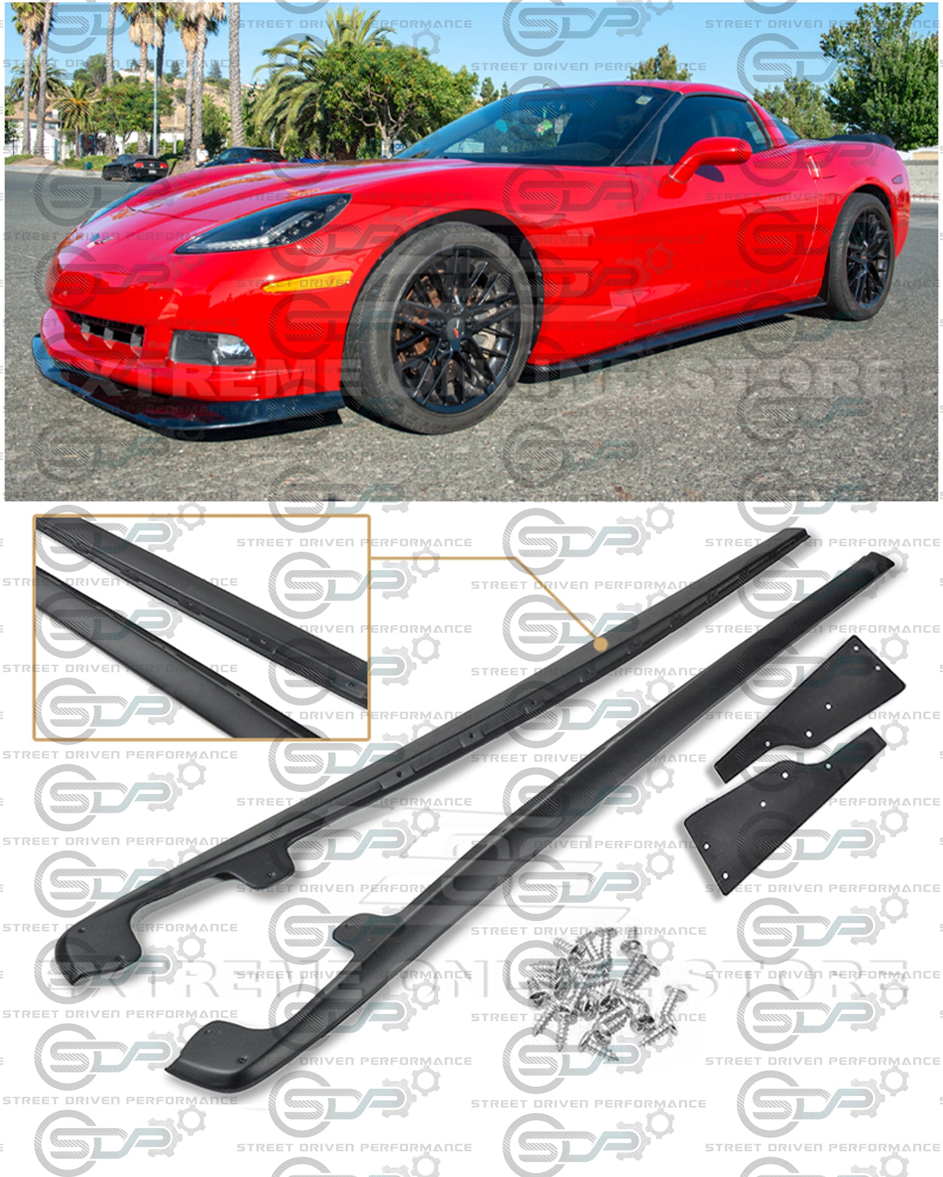 2005-2013 C6 Corvette - Base Model - ZR1 Conversion Side Skirts / Rocker Panels / Ground Effects with Mud Flaps